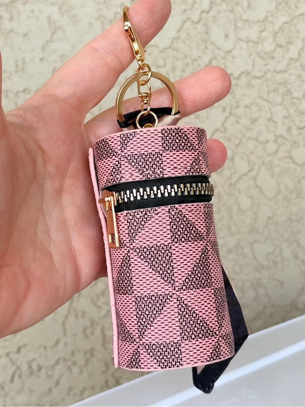 Pink Patterned Cylinder Compartment Bag with Scarf Accent